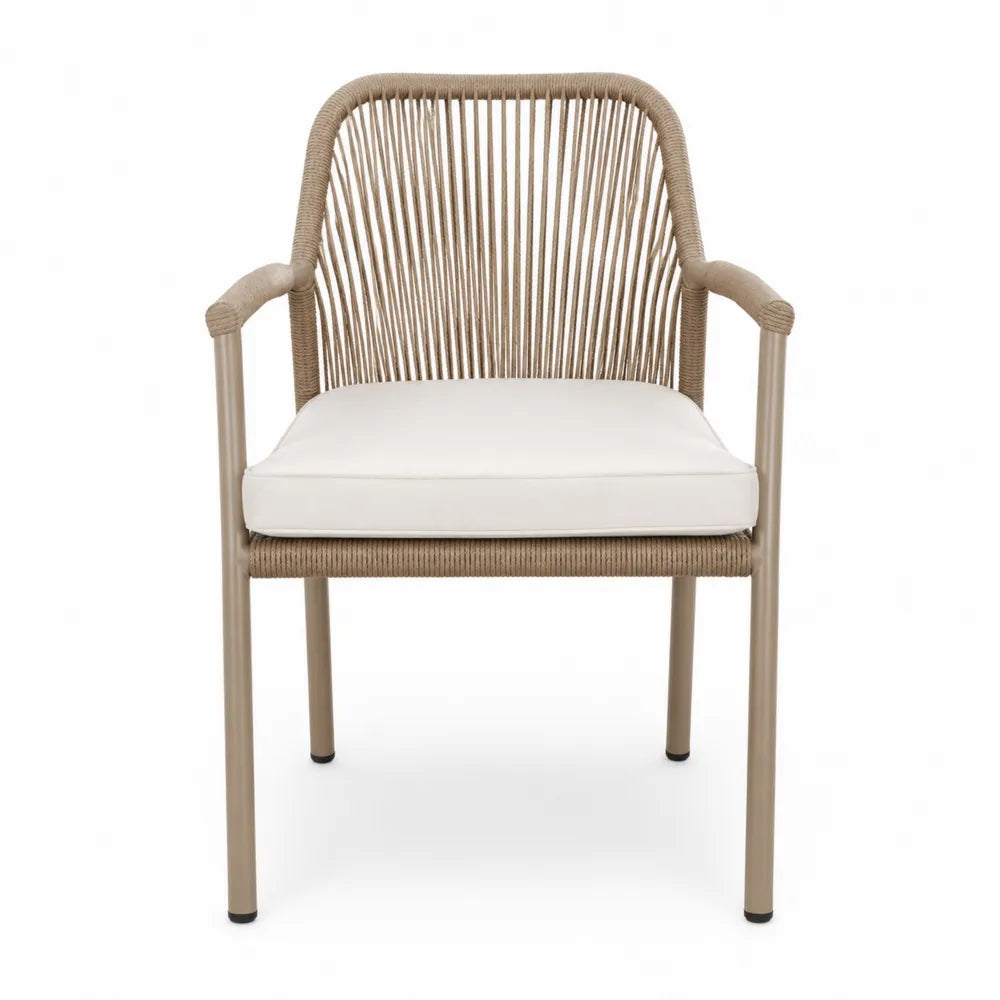 Gartenstuhl Metallrahmen Seilgeflecht Polyesterkissen Beige Weiß