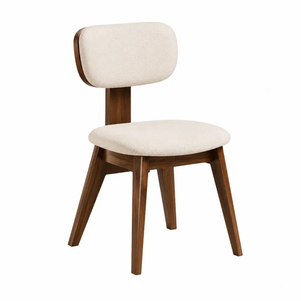 Esszimmerstuhl mit Holzrahmen und Polyesterbezug in Beige