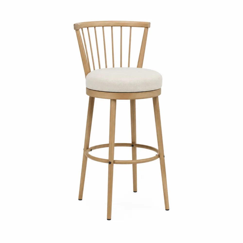 Massivholz Barhocker mit Leinenpolsterung Beige 102 cm Drehbar