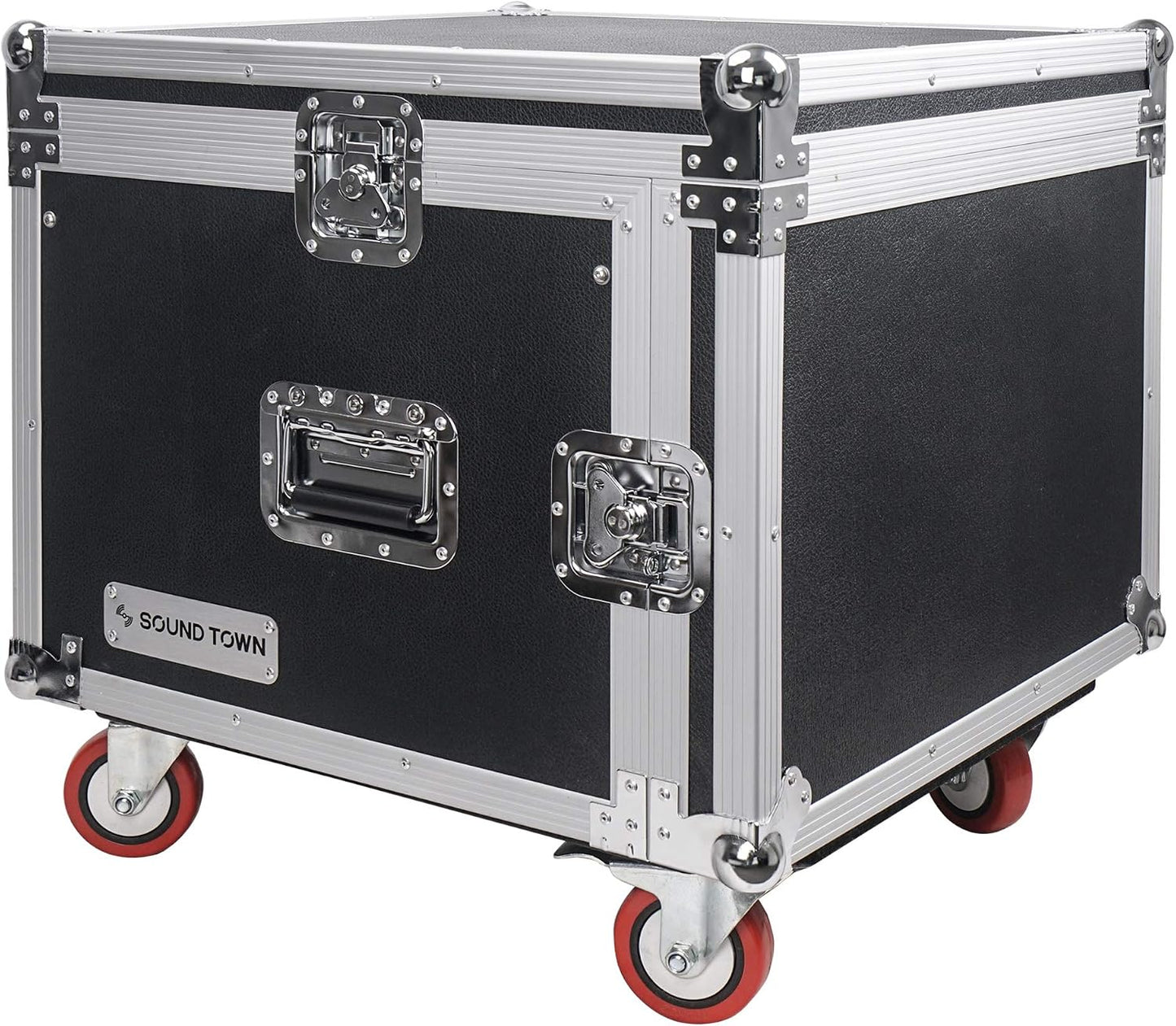 Sound Town Shock Mount 8U ATA Rack Case with 21' Rackable Depth, 11U Slant Mixer Top and Casters, 8-Space Size - Pro Tour Grade (STMR-SP8UW)