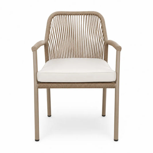 Gartenstuhl Metallrahmen Seilgeflecht Polyesterkissen Beige Weiß