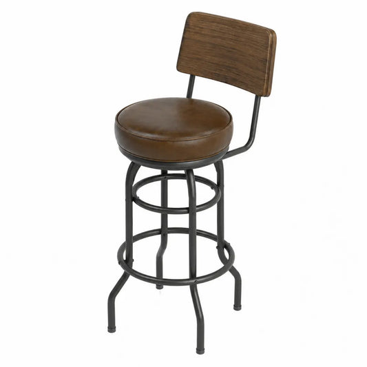 Barhocker aus Holz und Kunstleder mit Rückenlehne Braun Metallrahmen