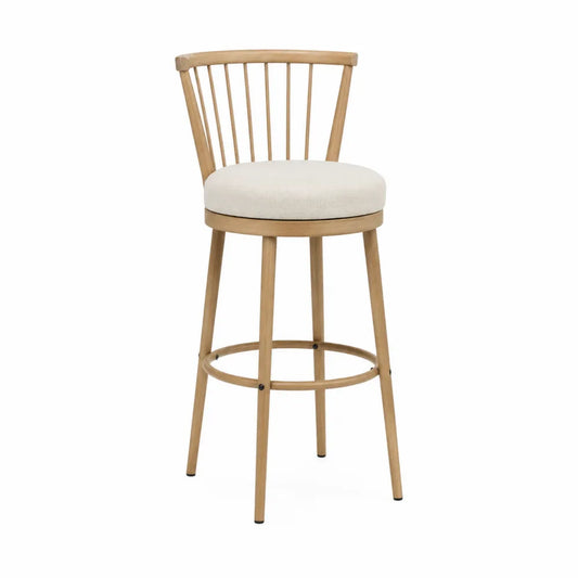 Massivholz Barhocker mit Leinenpolsterung Beige 102 cm Drehbar