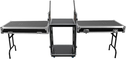 14U PA DJ Rack with 4 Wheels, Heavy-Duty Mobile Audio Equipment Cabinet with Side DJ Table Top, 661 lbs Capacity Studio Rack for Mixer, Amplifier, Speakers (14U /2 Side Tables)