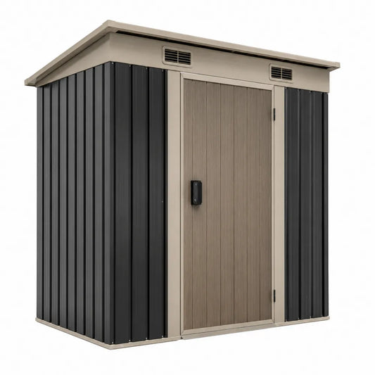 Gartenschuppen aus Metall in Beige/Schwarz 213x130x185cm