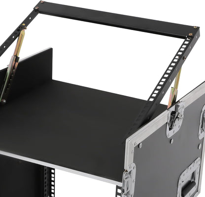 14U PA DJ Rack Case with Wheels, Heavy-Duty Slant Top DJ Mixer Rack, Professional Audio Equipment Rack for Studio, Live Sound (14U)