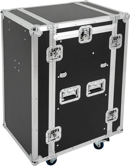 14U PA DJ Rack with 4 Wheels, Heavy-Duty Mobile Audio Equipment Cabinet with Side DJ Table Top, 661 lbs Capacity Studio Rack for Mixer, Amplifier, Speakers (14U /2 Side Tables)