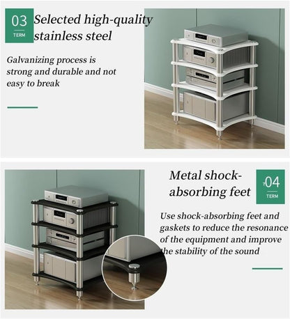 2/3/4 Tier Audio Rack, Open Air Design, Media Cabinet with Metal Frame, Audio Component Rack, Audio Rack Cabinet for Server and AV Equipment(Teak Color,15.75 * 23.62in)