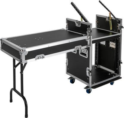 12U PA DJ Rack with 4 Wheels, Heavy-Duty Mobile Audio Equipment Cabinet with Side DJ Table Top, 661 lbs Capacity Studio Rack for Mixer, Amplifier, Speakers (12U /Side Table)