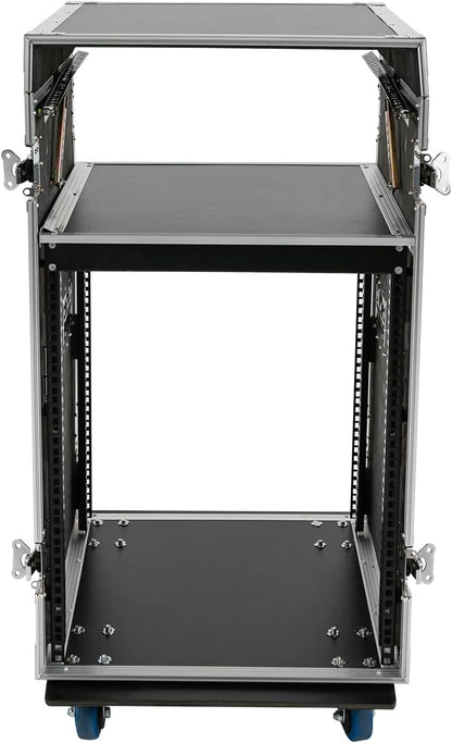 14U PA DJ Rack with 4 Wheels, Heavy-Duty Mobile Audio Equipment Cabinet with Side DJ Table Top, 661 lbs Capacity Studio Rack for Mixer, Amplifier, Speakers (14U/Side Table)