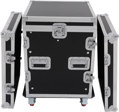 14U PA DJ Rack Case with Wheels, Heavy-Duty Slant Top DJ Mixer Rack, Professional Audio Equipment Rack for Studio, Live Sound (14U)