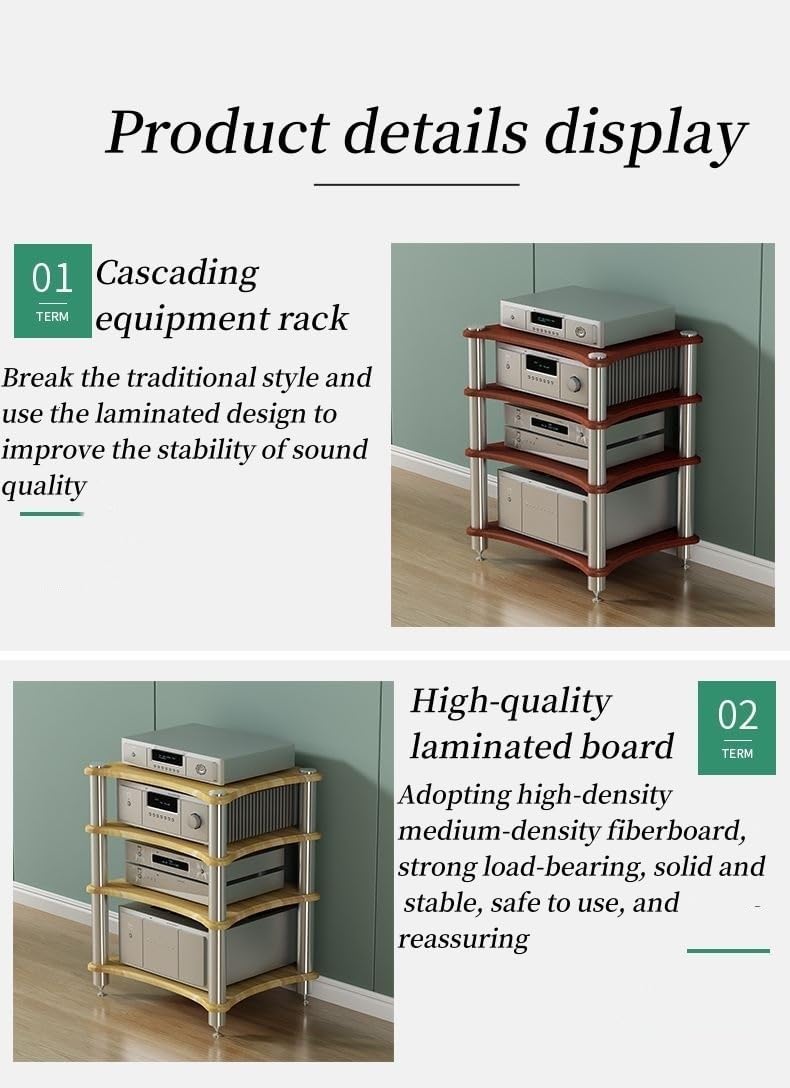 2/3/4 Tier Audio Rack, Open Air Design, Media Cabinet with Metal Frame, Audio Component Rack, Audio Rack Cabinet for Server and AV Equipment(Black,24.41 * 23.62in)