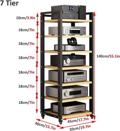 5 6 7 Tier AV Media Cabinet Stand, 4.6FT Tall Audio Tower Rack, Corner TV Stand with Adjustable Shelf, Modern Stereo Racks and Stands for Living, Gaming, Recording Room(Black-2, 7 Tier)