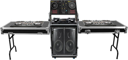 14U PA DJ Rack with 4 Wheels, Heavy-Duty Mobile Audio Equipment Cabinet with Side DJ Table Top, 661 lbs Capacity Studio Rack for Mixer, Amplifier, Speakers (14U /2 Side Tables)