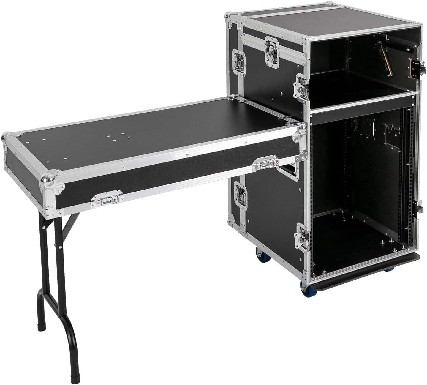 14U PA DJ Rack with 4 Wheels, Heavy-Duty Mobile Audio Equipment Cabinet with Side DJ Table Top, 661 lbs Capacity Studio Rack for Mixer, Amplifier, Speakers (14U/Side Table)