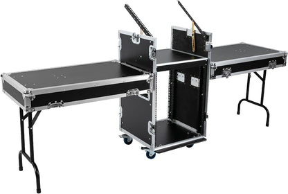 14U PA DJ Rack with 4 Wheels, Heavy-Duty Mobile Audio Equipment Cabinet with Side DJ Table Top, 661 lbs Capacity Studio Rack for Mixer, Amplifier, Speakers (14U /2 Side Tables)