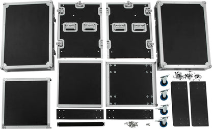 12U PA DJ Rack with 4 Wheels, Heavy-Duty Mobile Audio Equipment Cabinet with Side DJ Table Top, 661 lbs Capacity Studio Rack for Mixer, Amplifier, Speakers (12U /Side Table)