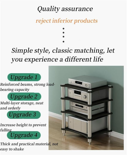 2/3/4 Tier Audio Rack, Open Air Design, Media Cabinet with Metal Frame, Audio Component Rack, Audio Rack Cabinet for Server and AV Equipment(Black,33.47 * 23.62in)