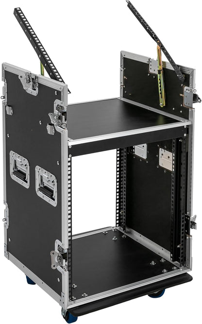 12U PA DJ Rack with 4 Wheels, Heavy-Duty Mobile Audio Equipment Cabinet with Side DJ Table Top, 661 lbs Capacity Studio Rack for Mixer, Amplifier, Speakers (12U /Side Table)