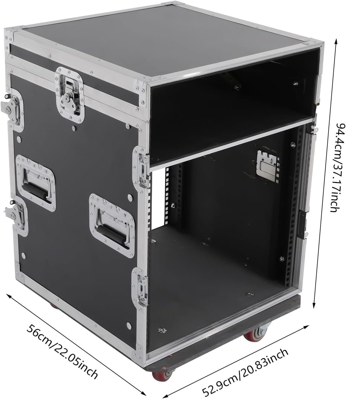 14U PA DJ Rack Case with Wheels, Heavy-Duty Slant Top DJ Mixer Rack, Professional Audio Equipment Rack for Studio, Live Sound (14U)