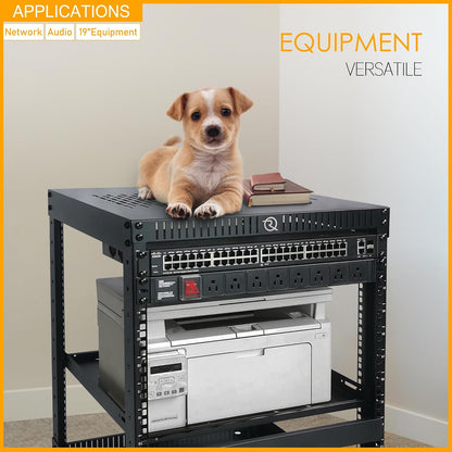 RIVECO 22U Network Rack with Reinforced Top & Bottom Vented Plates - 4 Rolling Wheels Floor Standing for 19' Equipment & Stereo Gear - Including 2PCS Shelves & Rail Mount PDU