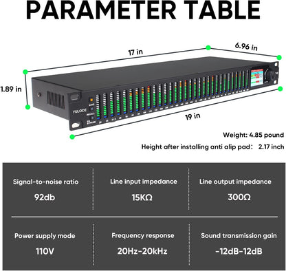 FX-888 Dual channel synchronized control 31-Band Digital equalizer Stereo Graphic EQ Noise Reduction Each segment with LED Spectrum Display Operation Content display large screen.