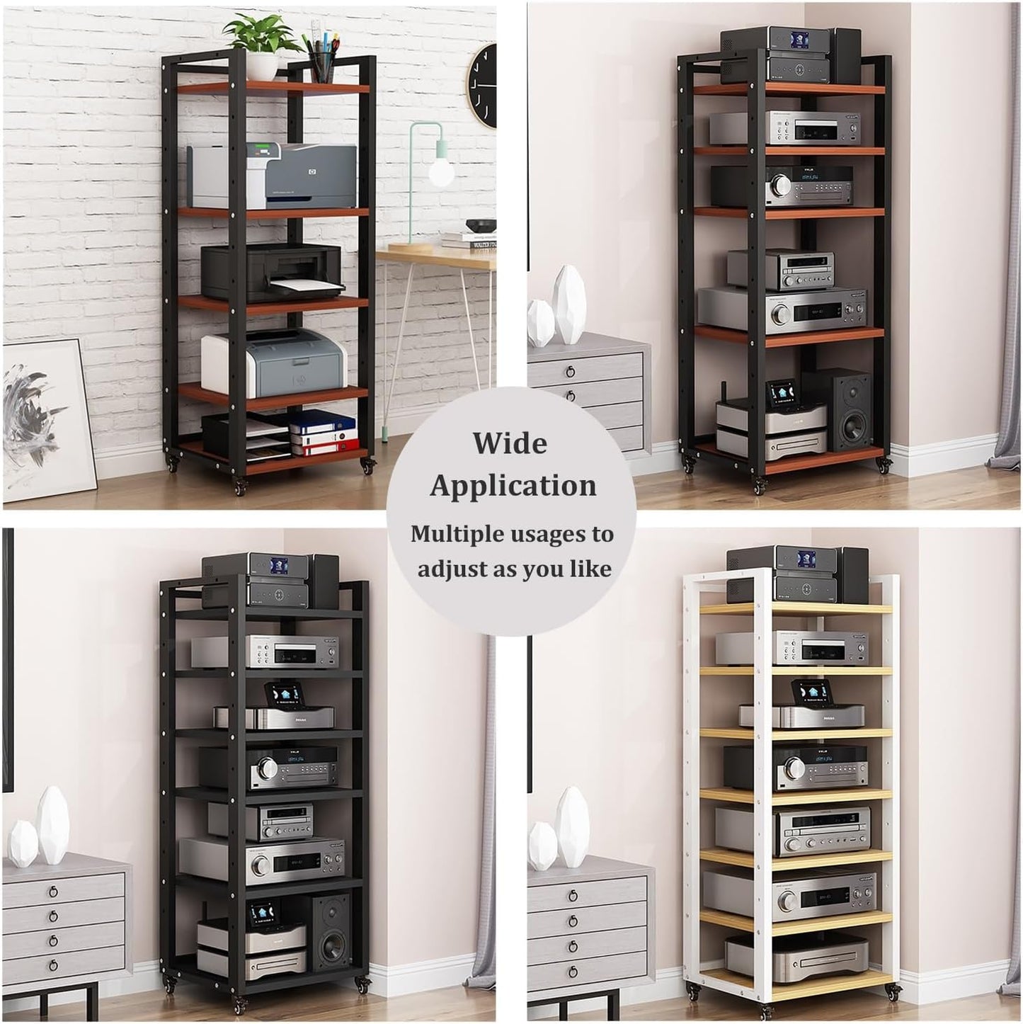5 6 7 Tier AV Media Cabinet Stand, 4.6FT Tall Audio Tower Rack, Corner TV Stand with Adjustable Shelf, Modern Stereo Racks and Stands for Living, Gaming, Recording Room(Black-2, 6 Tier)