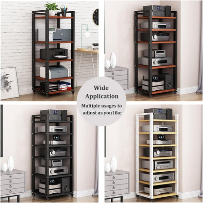 5 6 7 Tier AV Media Cabinet Stand, 4.6FT Tall Audio Tower Rack, Corner TV Stand with Adjustable Shelf, Modern Stereo Racks and Stands for Living, Gaming, Recording Room(Black-2, 6 Tier)