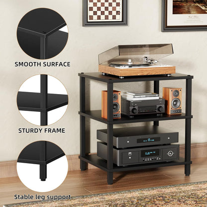 LELELINKY 3-Tier AV Media Player Stand Set of 2, Black Stereo Cabinet, Wooden TV Stand,Game Console Shelf, Multifunctional Entertainment Center, Suitable for Home, Conference Room, Game Studio