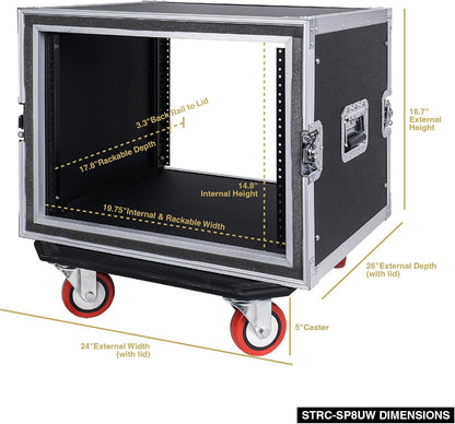 Sound Town Shock Mount 8U ATA Rack Case with 17' Rackable Depth and Casters, 8-Space Size - Pro Tour Grade (STRC-SP8UW)