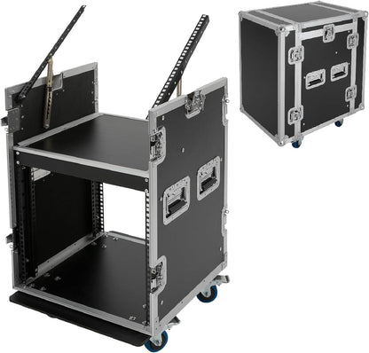 10U PA DJ Rack, Heavy Duty Mobile Audio Equipment Cabinet with 4 Locking Casters, 661 lbs Capacity Audio Rack Case for Studio, Live Sound (10U)