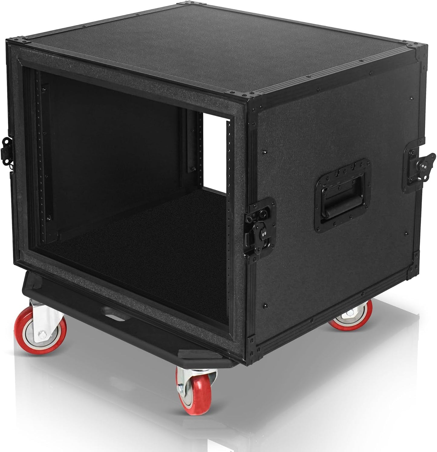 Sound Town Black Series Shock Mount 8U ATA Plywood Rack Case with 21' Rackable Depth, All-Black Anodized Hardware and Casters, Pro Tour Grade (STRC-SPB8UW)