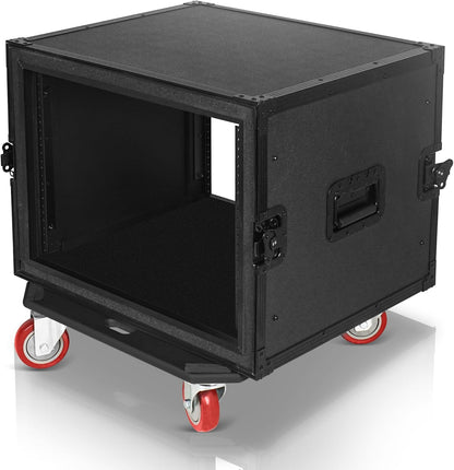 Sound Town Black Series Shock Mount 8U ATA Plywood Rack Case with 21' Rackable Depth, All-Black Anodized Hardware and Casters, Pro Tour Grade (STRC-SPB8UW)