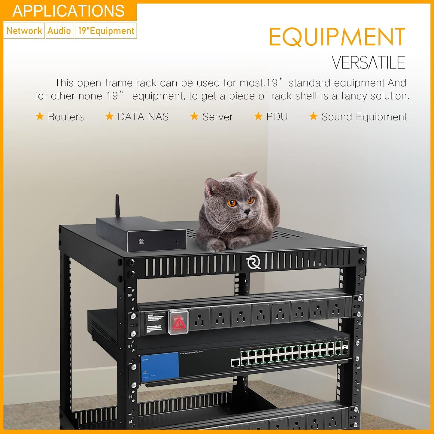 RIVECO 6U Network Rack with Reinforced Top & Bottom Vented Plates- 4 Rolling Wheels Floor Standing Rack for 19' Equipment & Stereo Gear- Including Basic Rail Mount PDU Power Strip