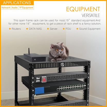 RIVECO 6U Network Rack with Reinforced Top & Bottom Vented Plates- 4 Rolling Wheels Floor Standing Rack for 19' Equipment & Stereo Gear- Including Basic Rail Mount PDU Power Strip