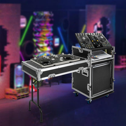 12U PA DJ Rack with 4 Wheels, Heavy-Duty Mobile Audio Equipment Cabinet with Side DJ Table Top, 661 lbs Capacity Studio Rack for Mixer, Amplifier, Speakers (12U /Side Table)