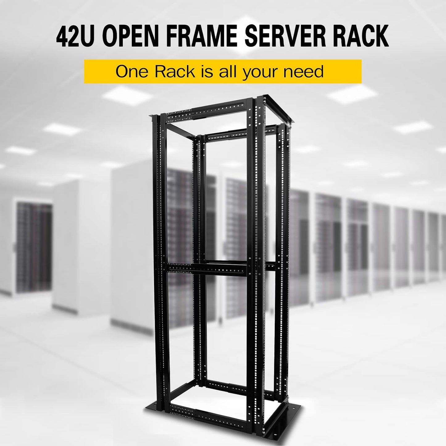 Server Rack 4 Post Open Rack Frame Rack Enclosure 19 Inch Adjustable Depth Aluminum (42U,82Inch Height)