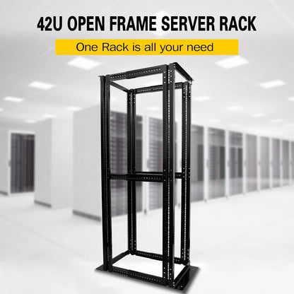 Server Rack 4 Post Open Rack Frame Rack Enclosure 19 Inch Adjustable Depth Aluminum (42U,82Inch Height)