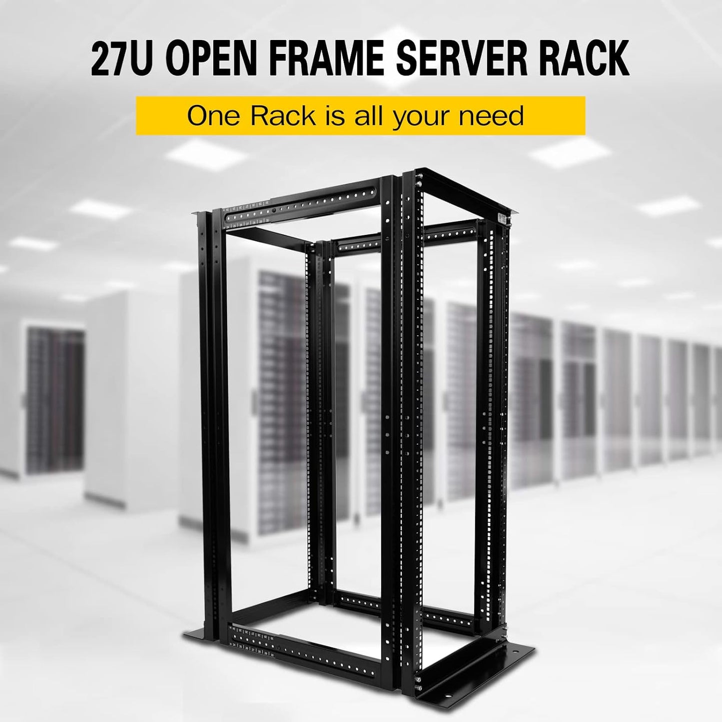 Server Rack 4 Post Open Rack Frame Rack Enclosure 19 Inch Adjustable Depth Aluminum (27U,56Inch Height)