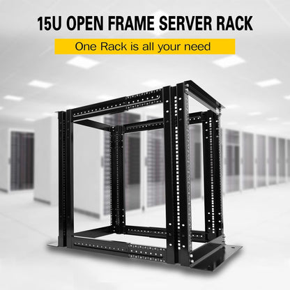 Server Rack 4 Post Open Rack Frame Rack Enclosure 19 Inch Adjustable Depth Cold Rolled Steel（15U,36 Inch Height）