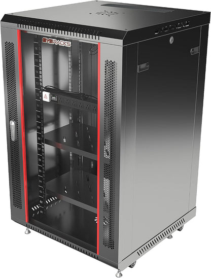 18U Wall Mount Home Lab Server Rack – 19' Locking Network Cabinet, 18' Deep Router & AV Rack with Fan, PDU and Shelf for NAS, Switches and Home Network Equipment