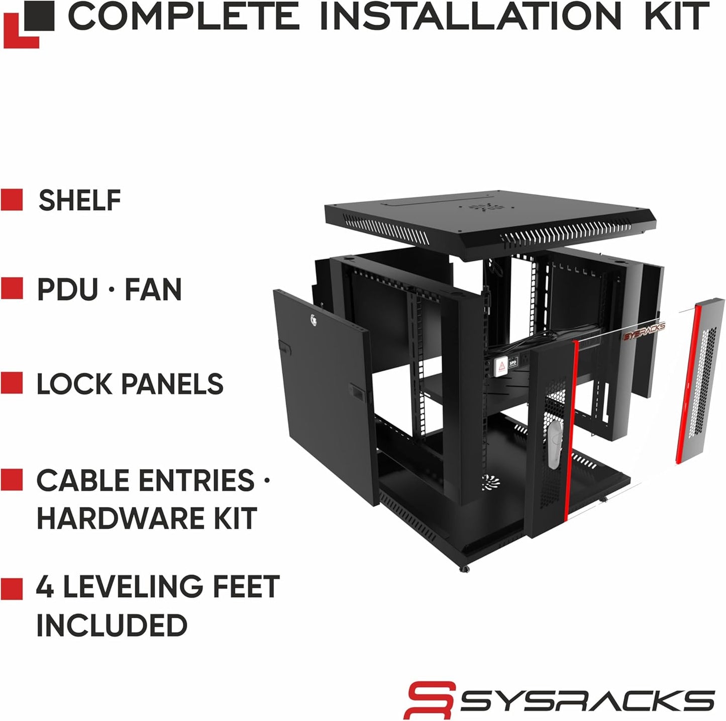 6U Wall Mount Home Lab Server Rack – 19' Locking Network Cabinet, 18' Deep Router & AV Rack with Fan, PDU and Shelf for NAS, Switches and Home Network Equipment