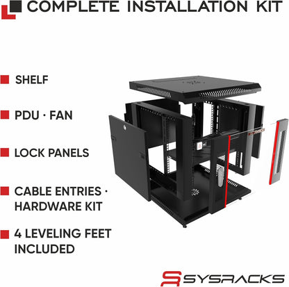 6U Wall Mount Home Lab Server Rack – 19' Locking Network Cabinet, 18' Deep Router & AV Rack with Fan, PDU and Shelf for NAS, Switches and Home Network Equipment