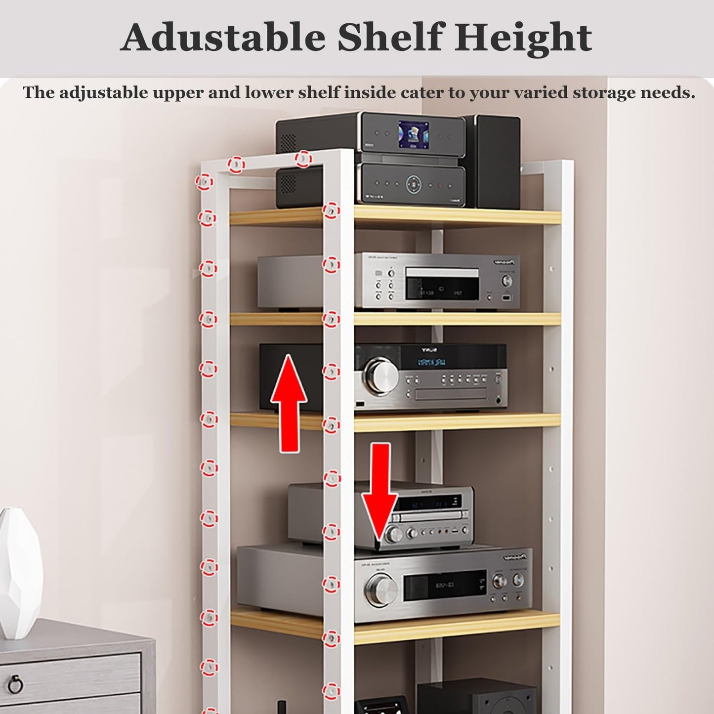 5 6 7 Tier AV Media Cabinet Stand, 4.6FT Tall Audio Tower Rack, Corner TV Stand with Adjustable Shelf, Modern Stereo Racks and Stands for Living, Gaming, Recording Room(Black-2, 6 Tier)