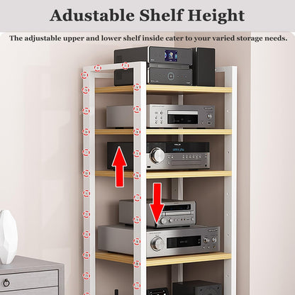 5 6 7 Tier AV Media Cabinet Stand, 4.6FT Tall Audio Tower Rack, Corner TV Stand with Adjustable Shelf, Modern Stereo Racks and Stands for Living, Gaming, Recording Room(Black-2, 6 Tier)