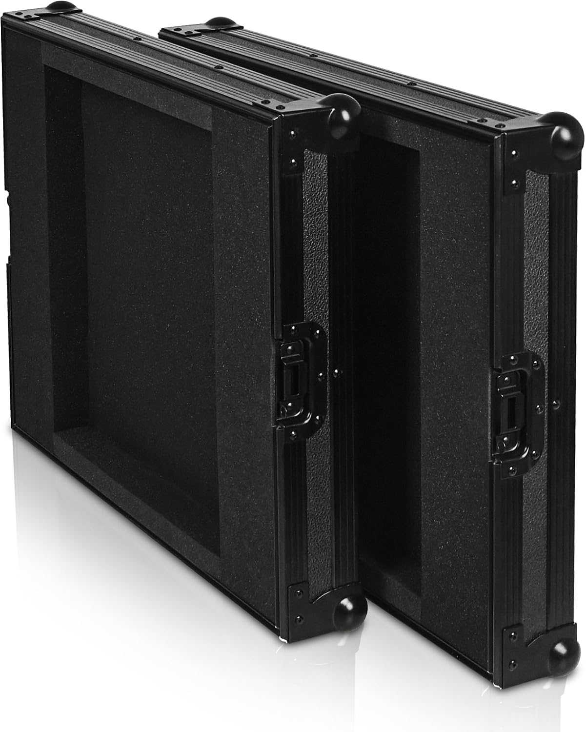 Sound Town Black Series Shock Mount 8U ATA Plywood Rack Case with 21' Rackable Depth, All-Black Anodized Hardware and Casters, Pro Tour Grade (STRC-SPB8UW)
