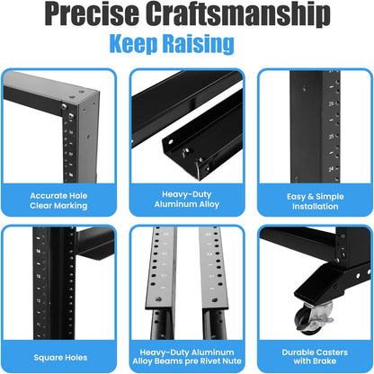 Rising Electronics Open Rack 15U 20U 28U 32U 42U 4 Post Open Frame 19-Inch Data Network Desktop Server/Audio Rack（28U, 31' Depth）