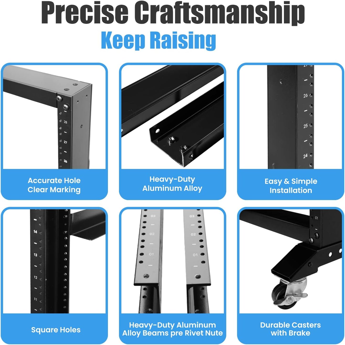 Rising Electronics Open Rack 15U 20U 28U 32U 42U 4 Post Open Frame 19-Inch Data Network Desktop Server/Audio Rack(20U, 24' Depth)