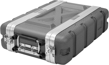 2U ABS Rack Case Shallow 8' Depth, 19' Rackmount Flight Road Travel Case, Waterproof Protective Hard Case with Customized Foam, Wireless Mic System Storage/Amp/Effect/DJ Mixer