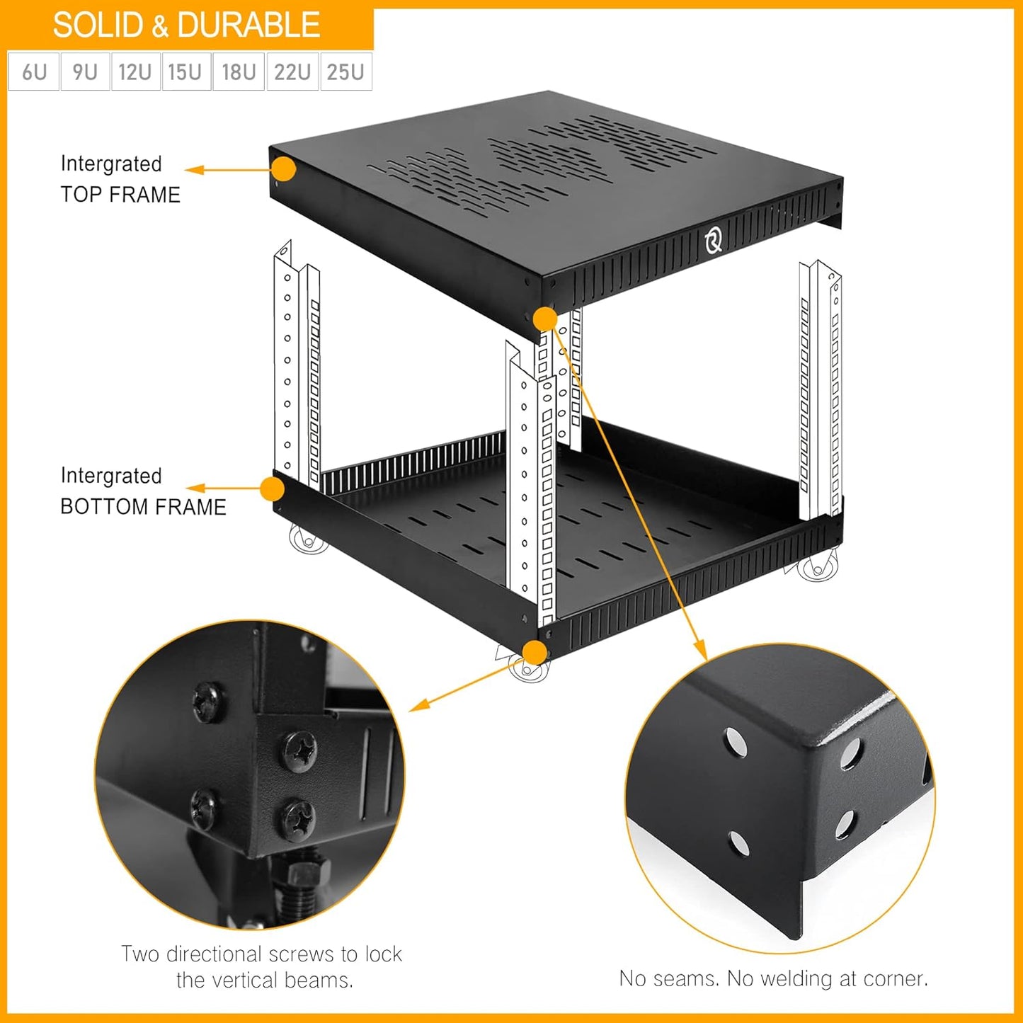 RIVECO OFCO 18U Network Rack with Reinforced Top & Bottom Vented Plates - 4 Rolling Wheels Floor Standing Rack for 19' Equipment & Stereo Gear - Including 1PCS Rack Shelf & Rail Mount PDU